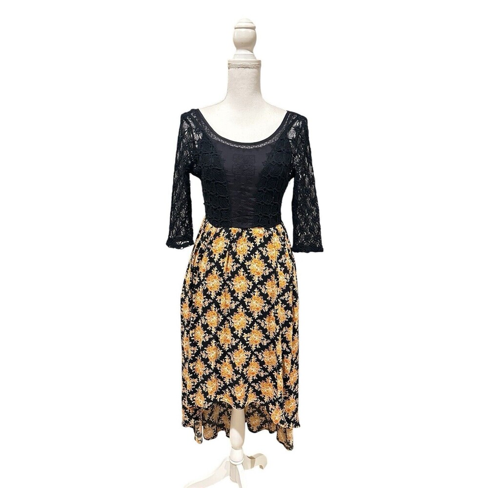 Free People Women's 4 Lonesome Dove Dress in Black Combo Hi Low Crochet